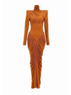 Long Sleeve Draped Maxi Dress Flowering Girl