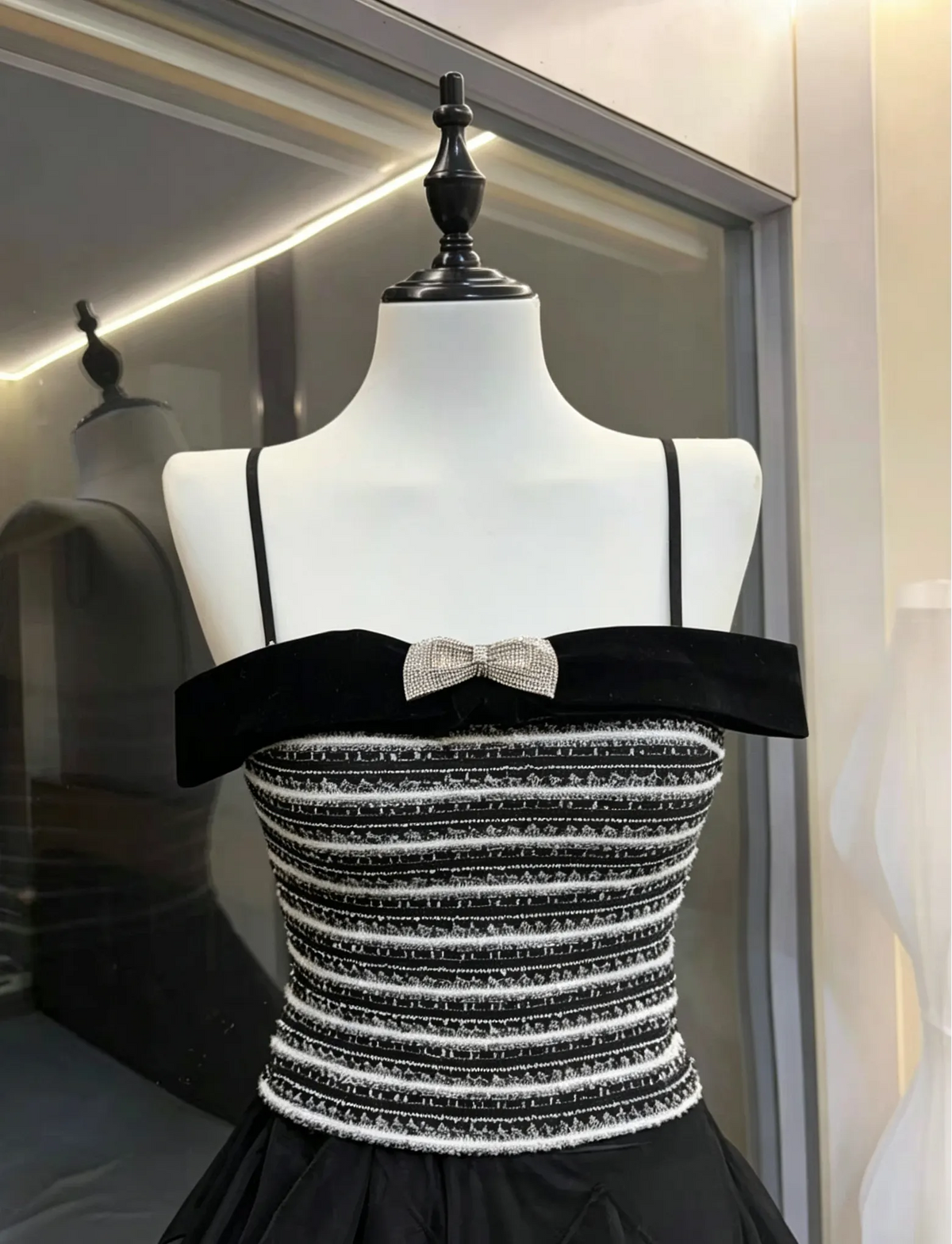 Rhinestone Bow Tweed Top & High-Low Ruffle Tulle Skirt Two-Piece Set Flowering Girl