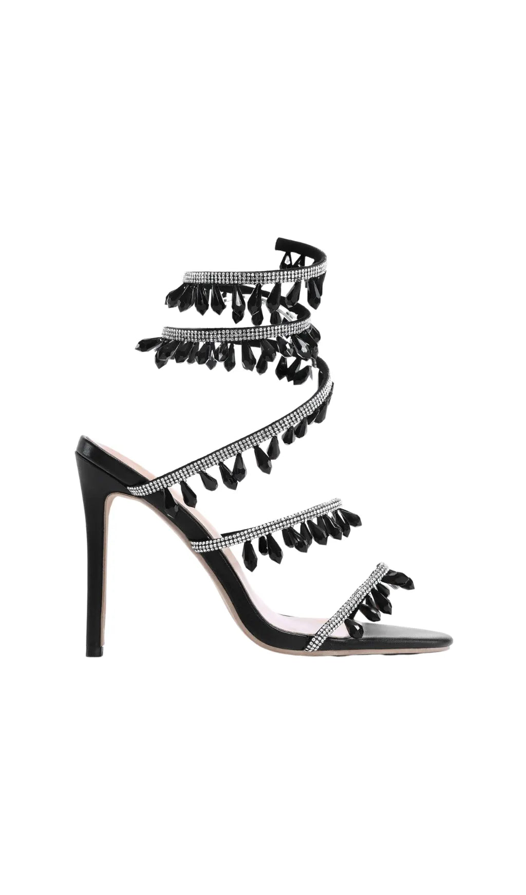 Ann Black Snake Rhinestone Sandals Flowering Girl