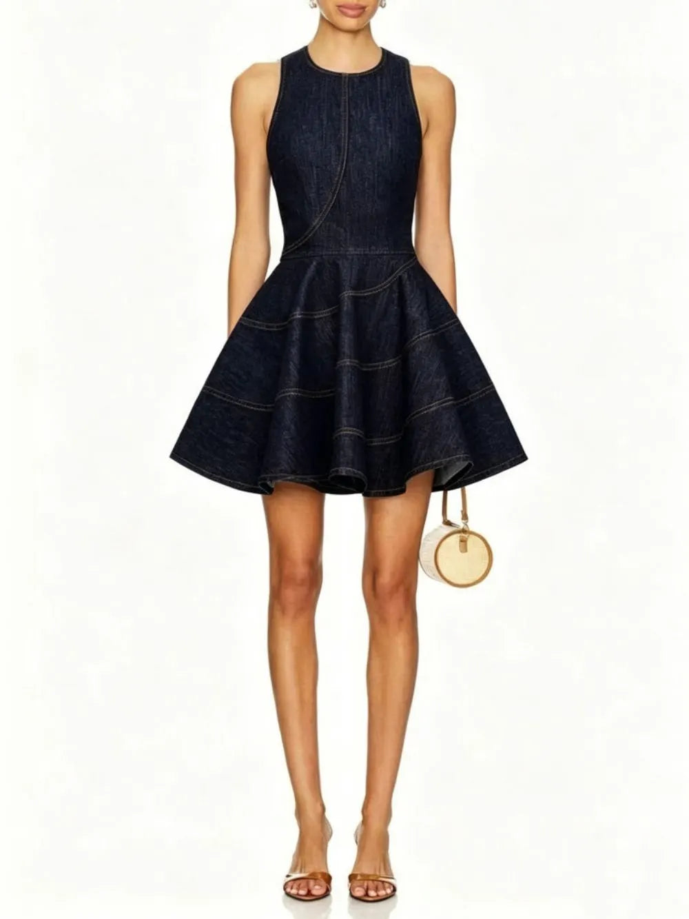 Meagan Sleeveless Denim Mini Dress Flowering Girl