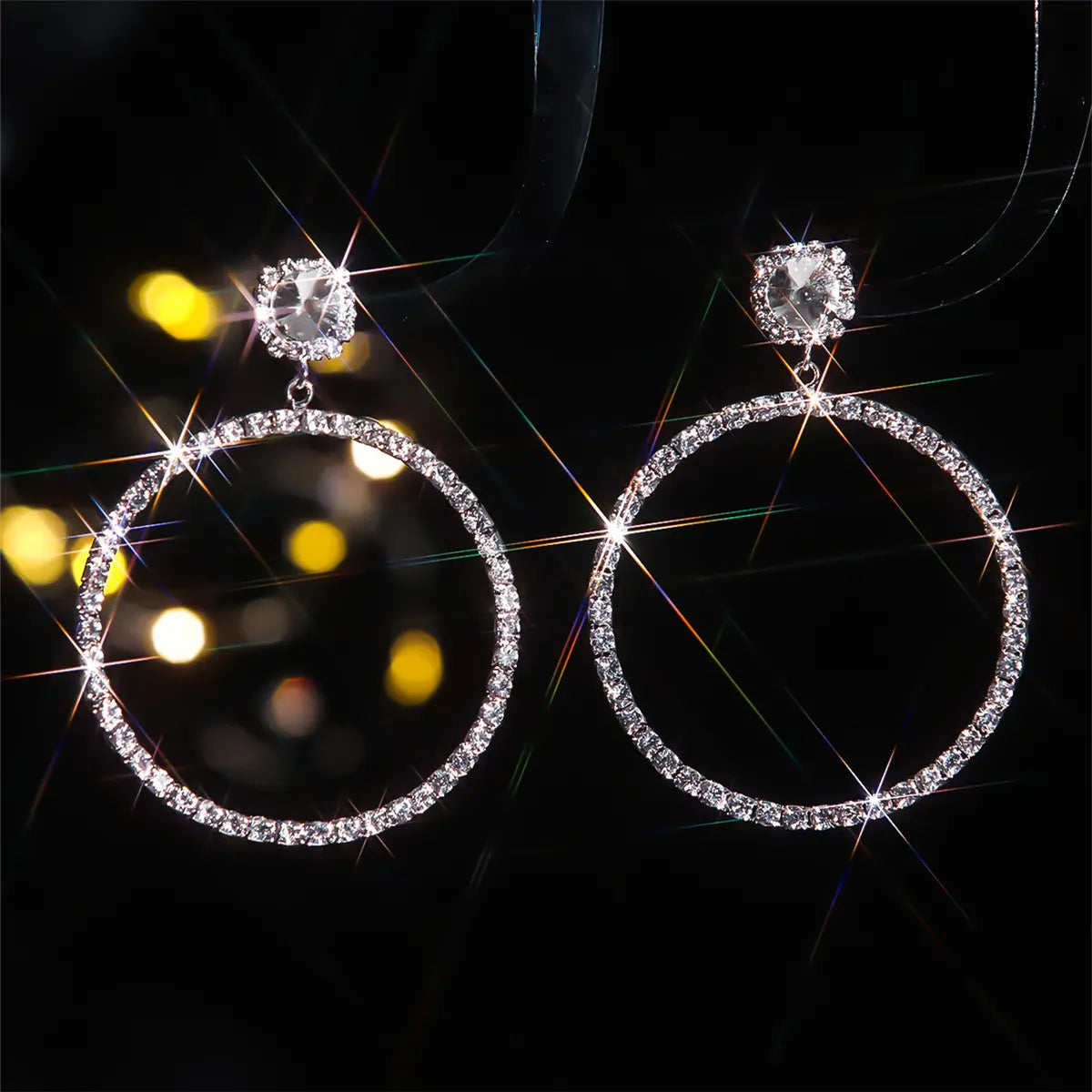 Silver Diamante Hoop Drop Earrings Flowering Girl