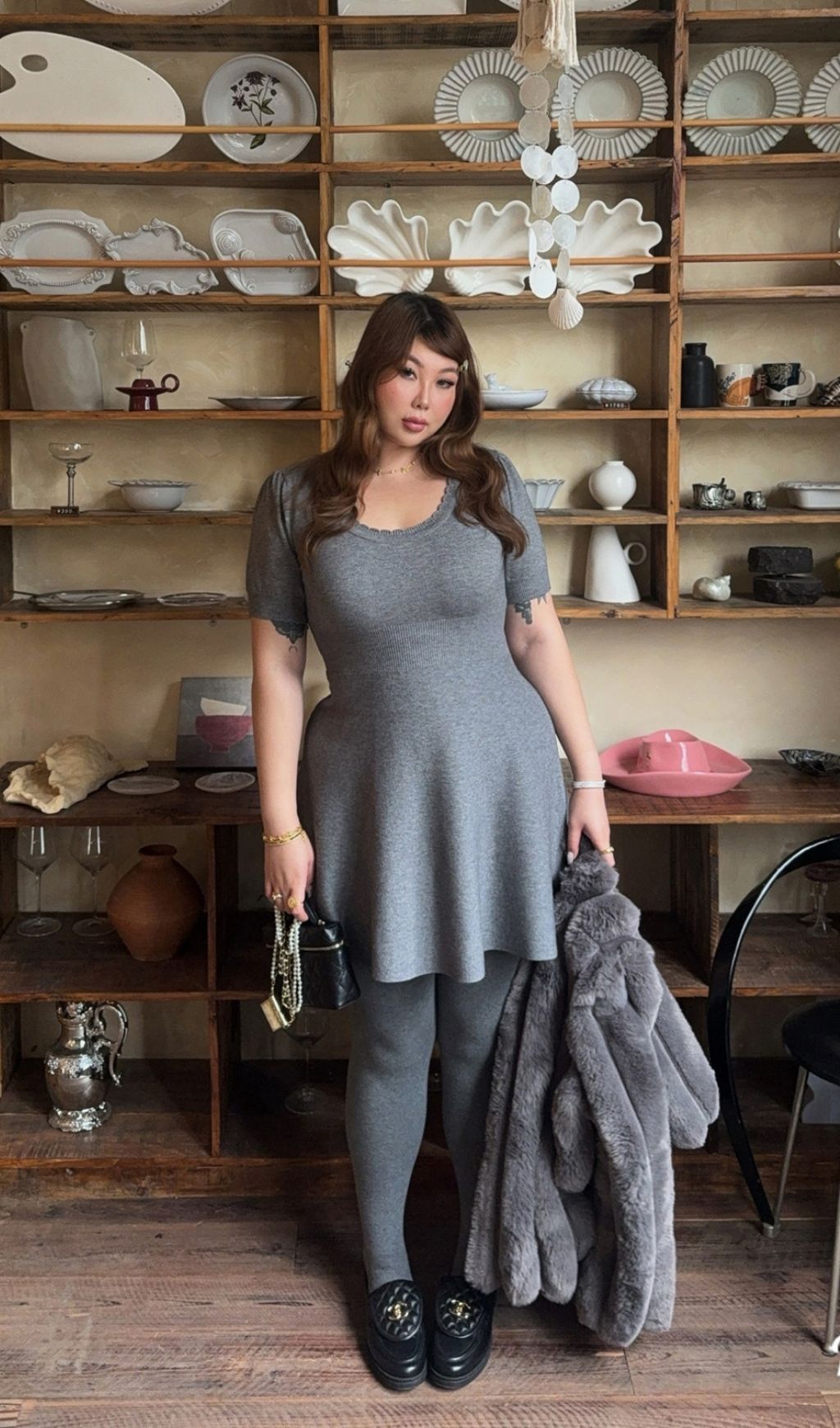 Lael Grey Knit Plus Size Mini Dress Flowering Girl