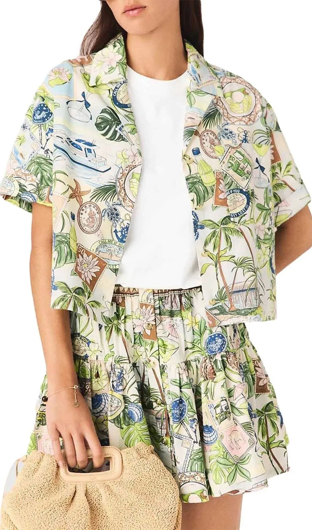 Patterned Cropped Shirt Flowering Girl