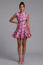 Pink Floral Butterfly Print Mini Dress Flowering Girl