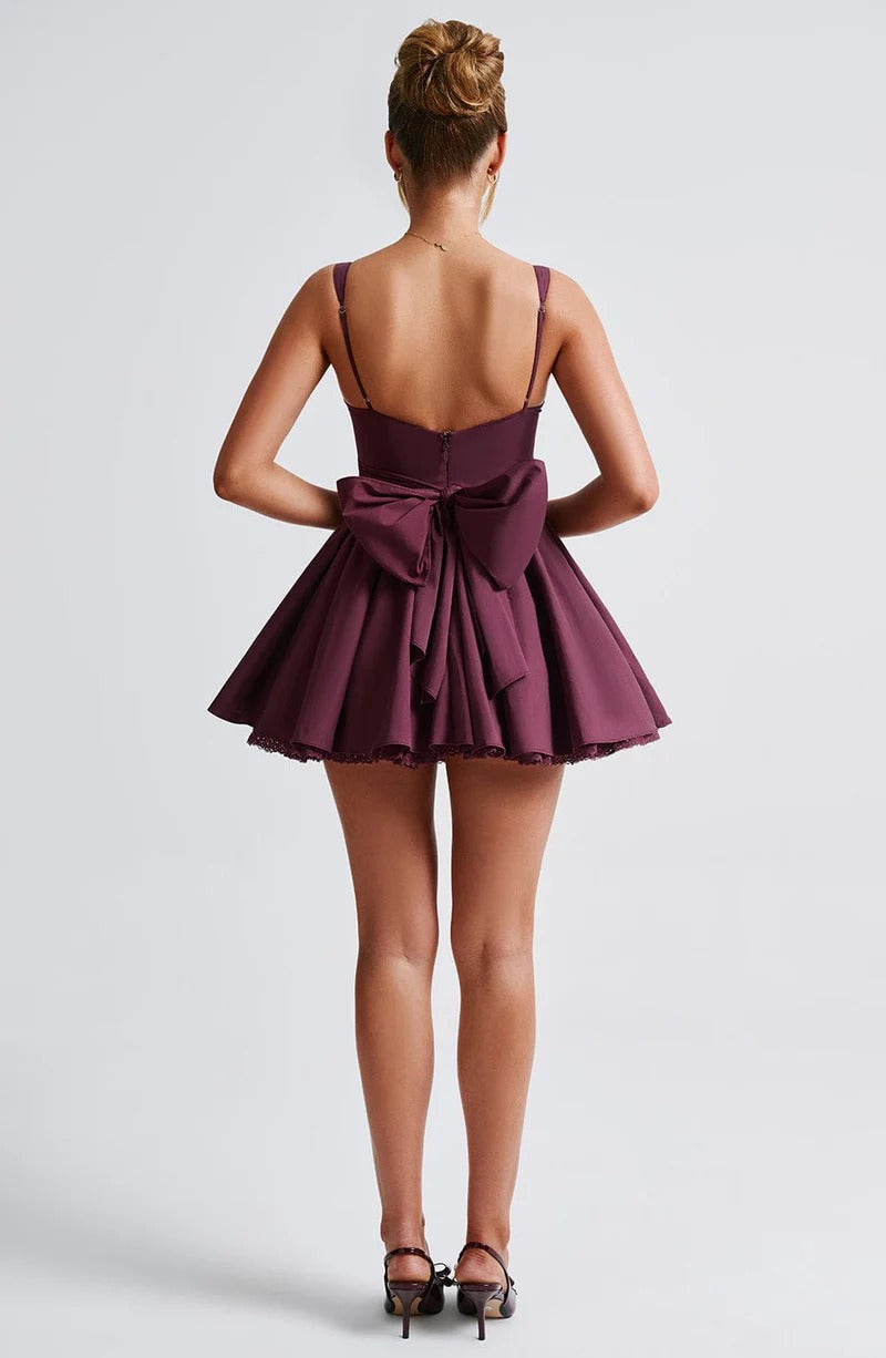 Lace Ruffle Trim Corset Mini Dress In Purple Flowering Girl