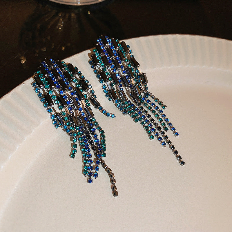 Rhinestone Fringe Earrings Flowering Girl