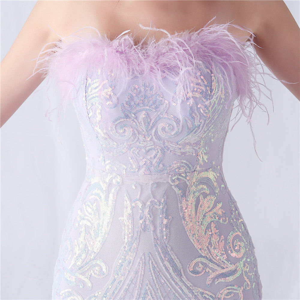 Choire Purple Sequin Feather Maxi Dress Flowering Girl