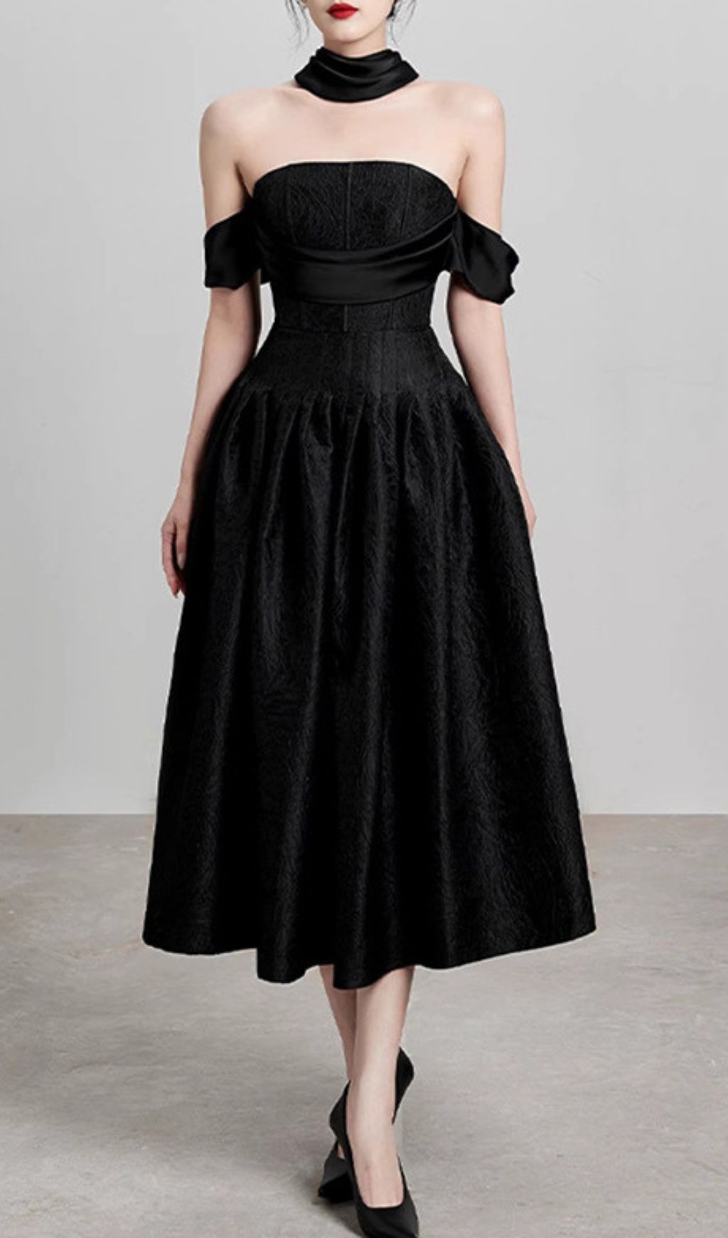 Jela Black Corset Midi Dress Flowering Girl