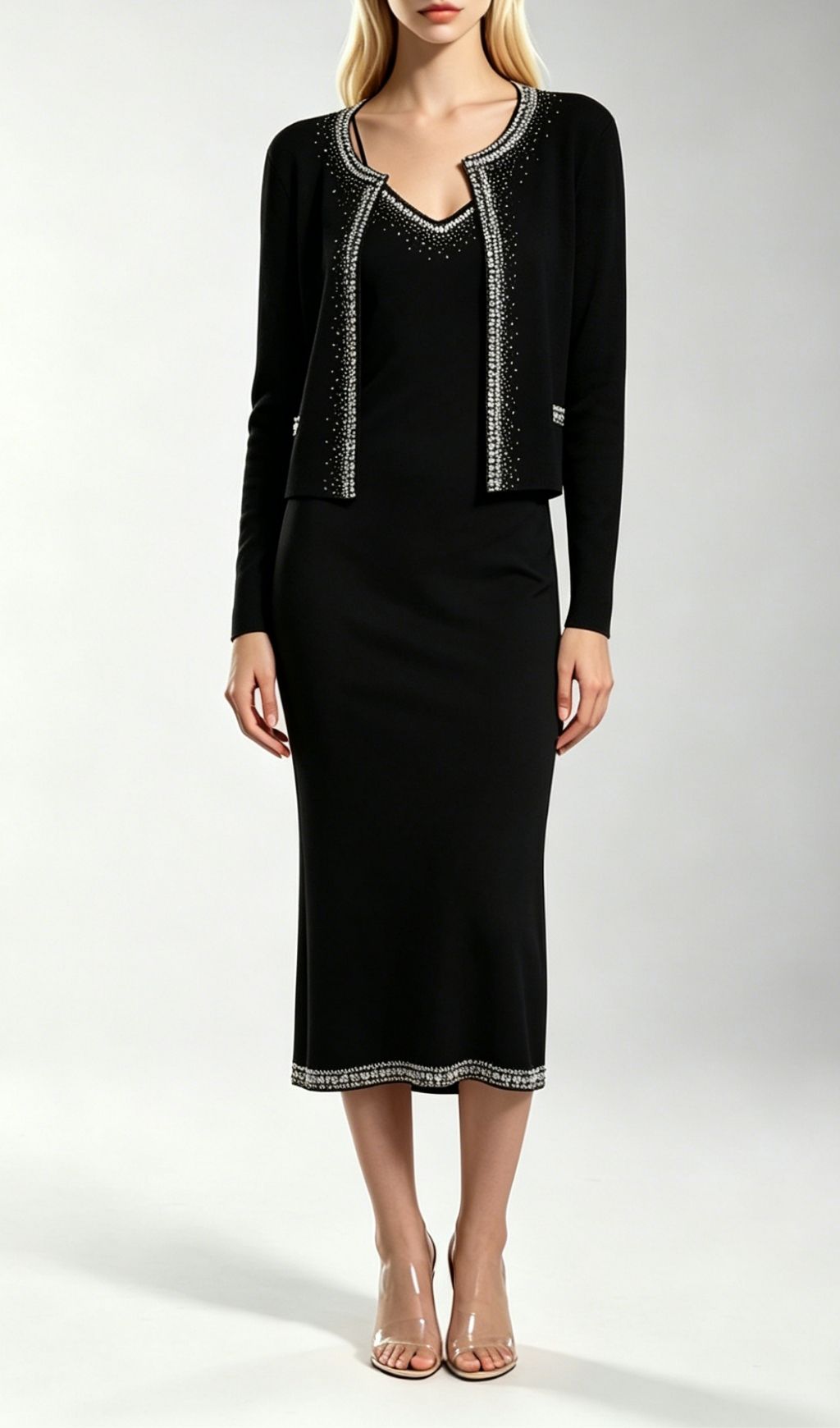 Kinsey Black Diamante Knit Cardigan & Midi Dress Set Flowering Girl