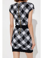 Button-Embellished Plaid Texture Mini Dress Flowering Girl