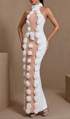 Jennifer White Halter Neck 3D Flowers Bandage Maxi Dress Flowering Girl
