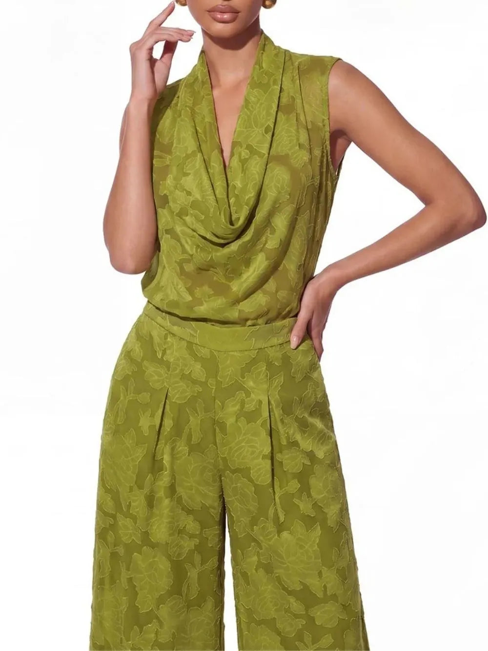 Yvelin Cowl Neck Floral Pants Set Flowering Girl