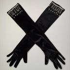 Velvet Rhinestones Long Gloves With Fringe Flowering Girl
