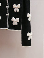 Black Medium-Weight Wool-Blend Knit Boxy, Straight Cardigan Flowering Girl