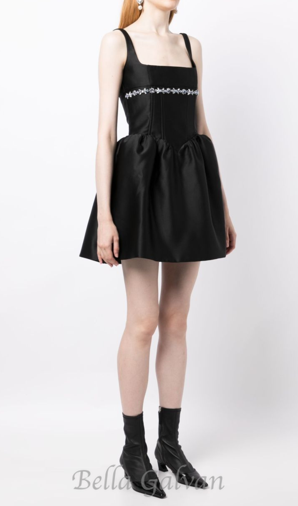 crystal-embellished square-neck mini dress in black Flowering Girl