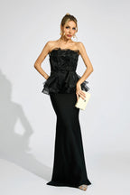 Lorraine Black Peplum Strapless Maxi Dress Flowering Girl