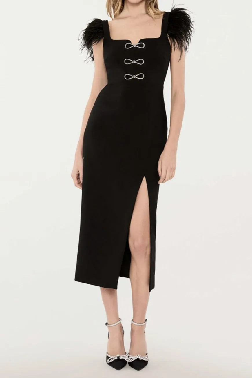 Josephine Bows High Slit Diamond Bandage Midi Dress Flowering Girl