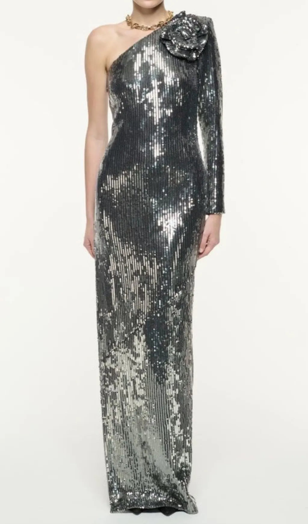 Charlot Silver Sequin Flower Maxi Dress Flowering Girl