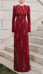 Joyita Red Long Sleeve Diamante Maxi Dress Flowering Girl
