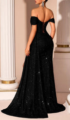 Lamar Black Off-Shoulder Corset Sequin Gown Flowering Girl