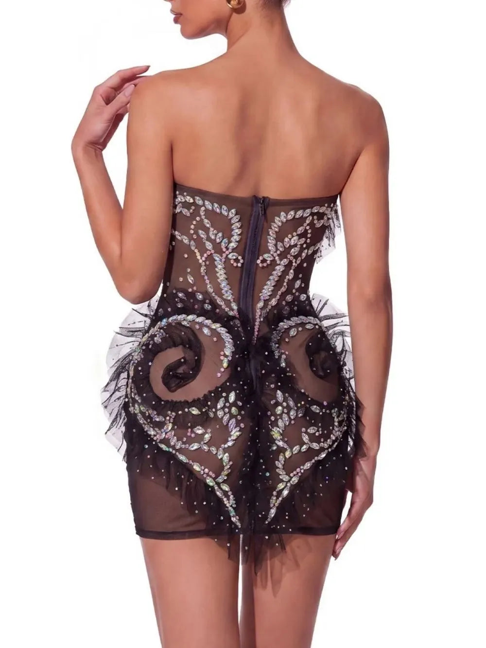 Xendril Strapless Crystal Mesh Mini Dress Flowering Girl