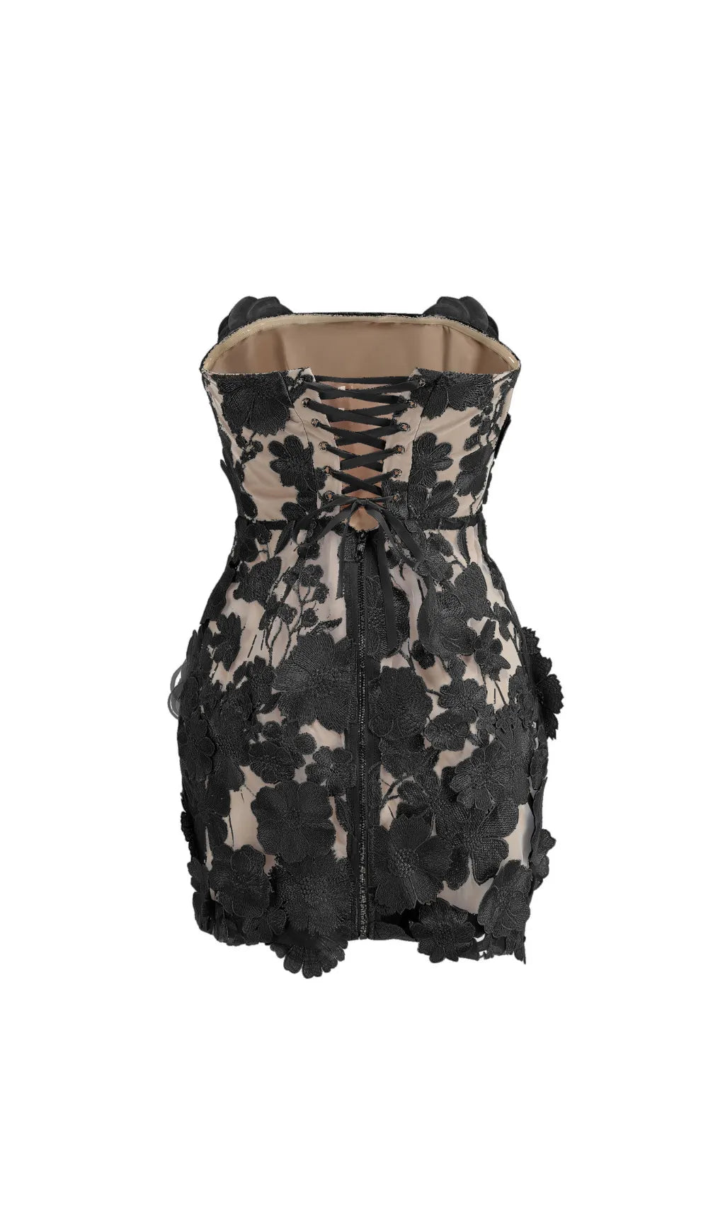 Enya Black Strapless Flower Mini Dress Flowering Girl