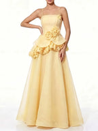 Cydran Spaghetti Flower Maxi Dress In Yellow Flowering Girl