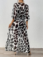 Belinda Bikini Cover-Up Cardigan Beach Loose Style——Black And White Flowering Girl