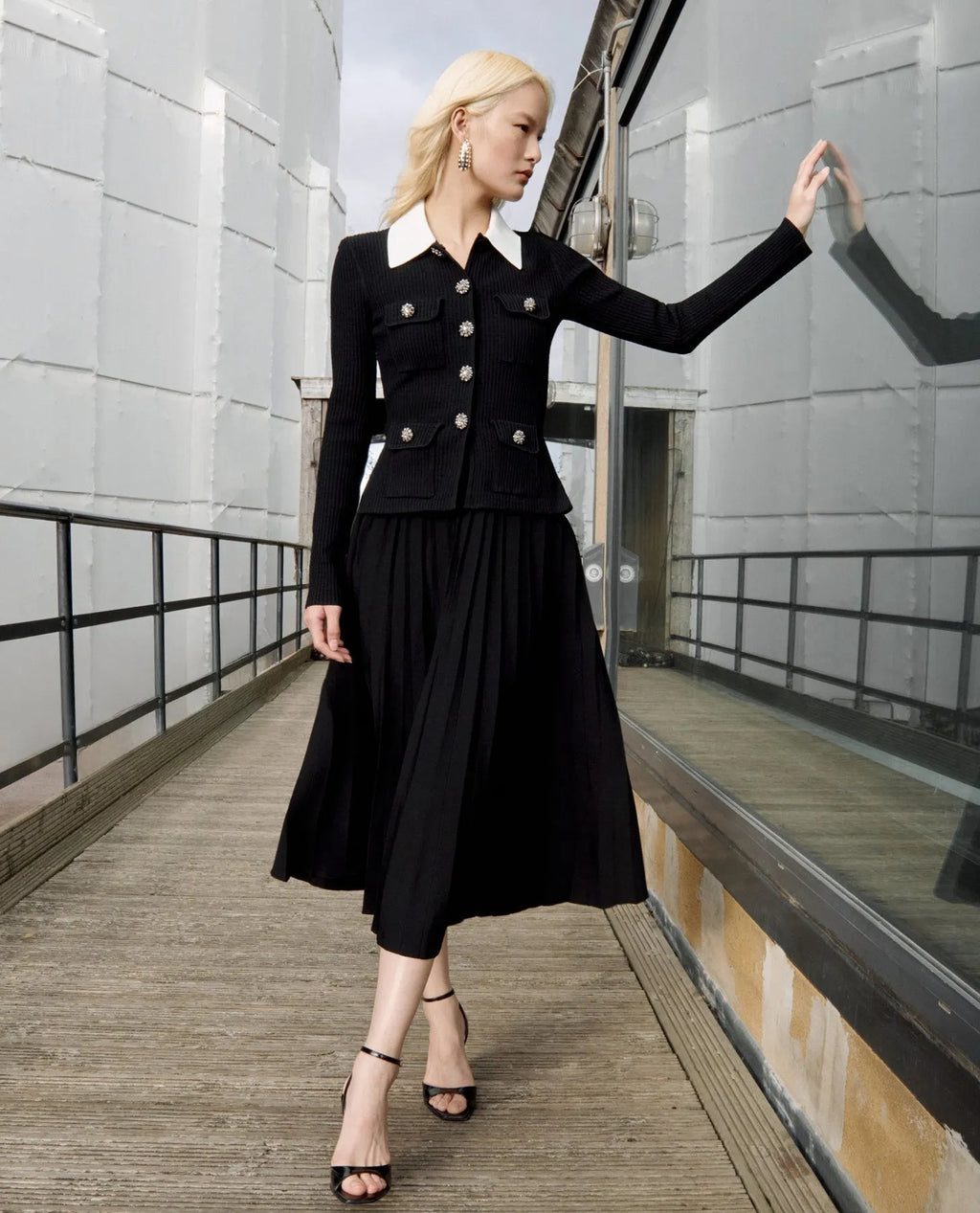 Evangeline Black Tailored Knit Midi Dress Flowering Girl