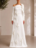 Mandell White Off-Shoulder Flower Long Sleeve Maxi Dress Flowering Girl