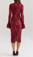 Cayman Red Lace Long Sleeve Midi Dress Flowering Girl