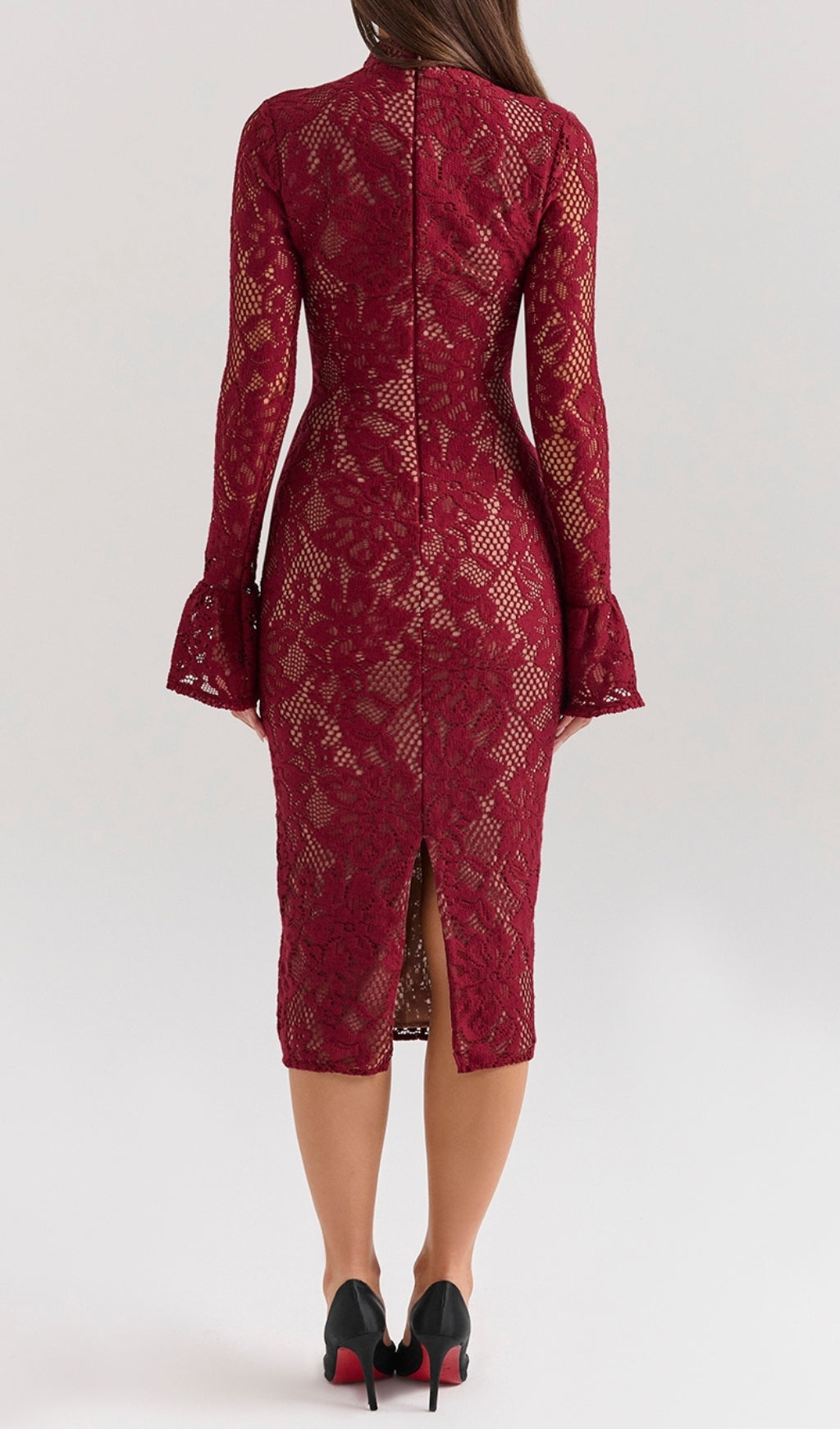 Cayman Red Lace Long Sleeve Midi Dress Flowering Girl