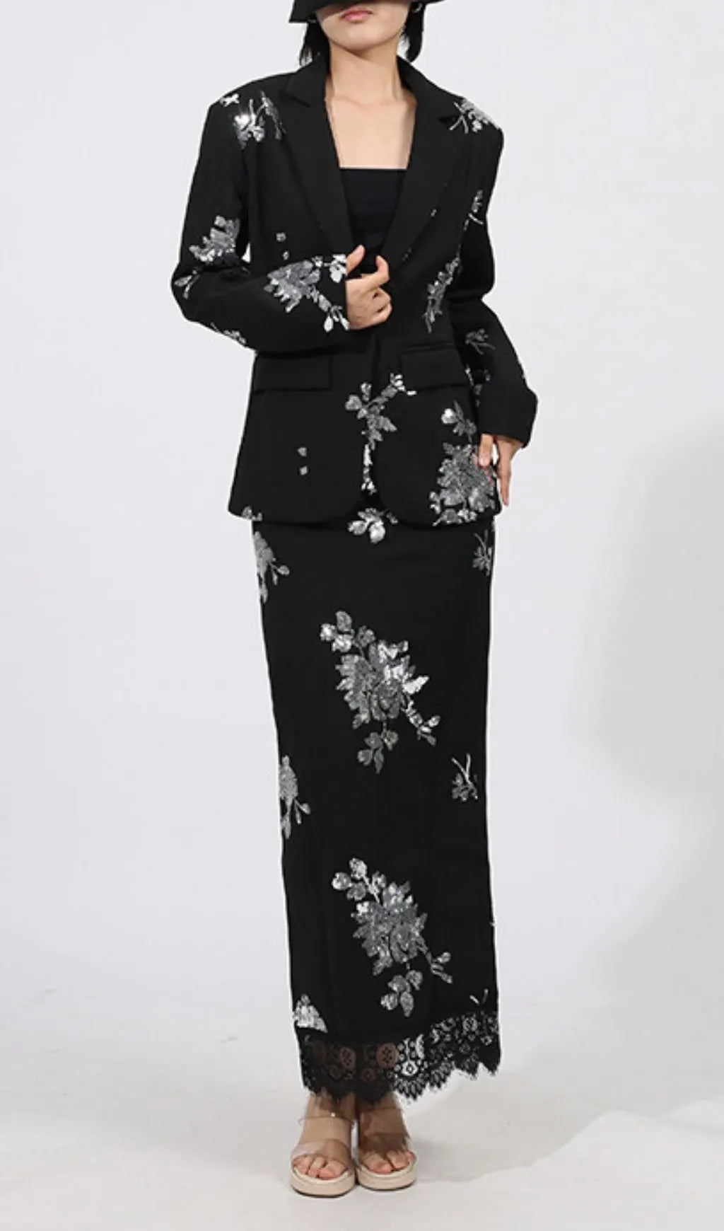 Gonca Sequin Flower Embellished Two-Piece Set Flowering Girl