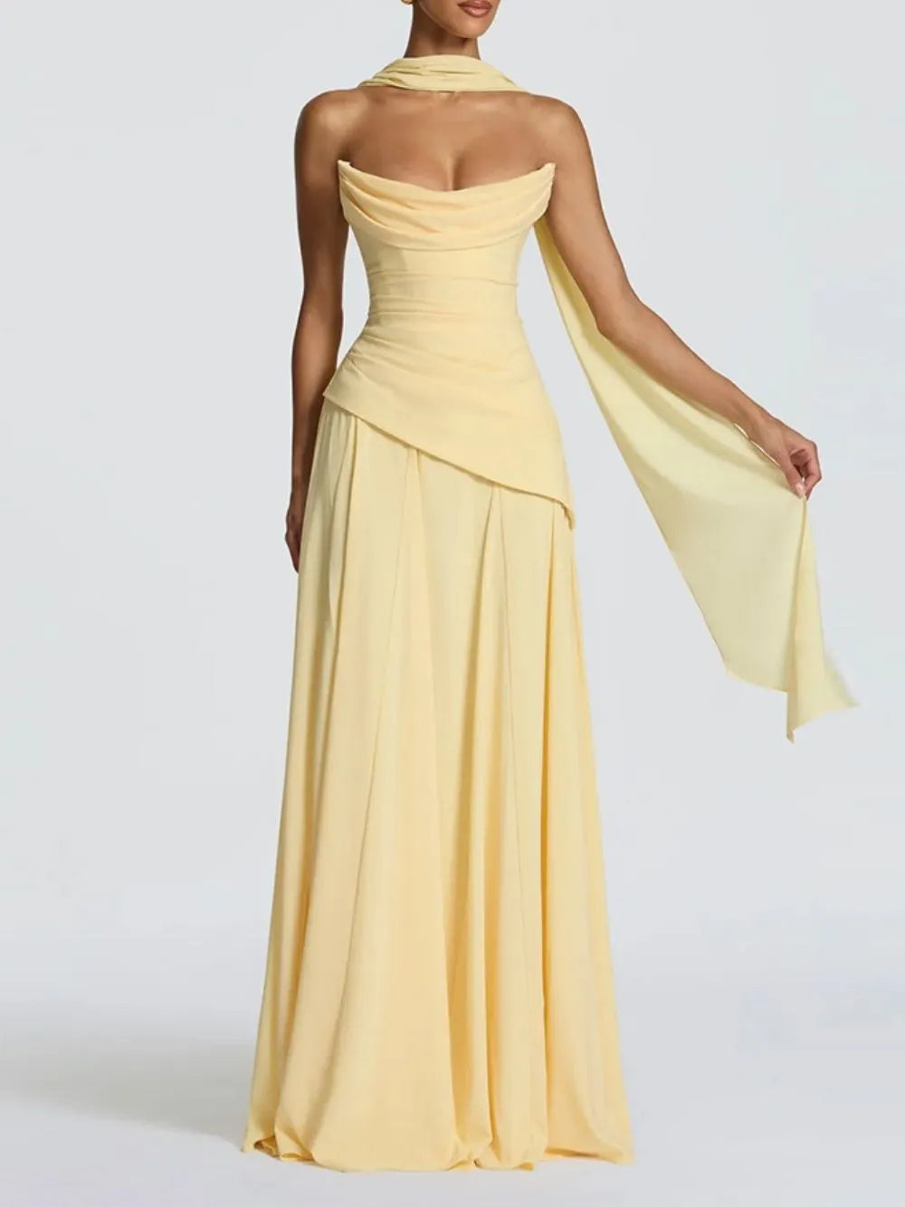 Materia Yellow Strapless Maxi Dress Flowering Girl