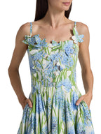 Jolie Multicolor Floral Bow Embroidered Poplin Midi Dress Flowering Girl