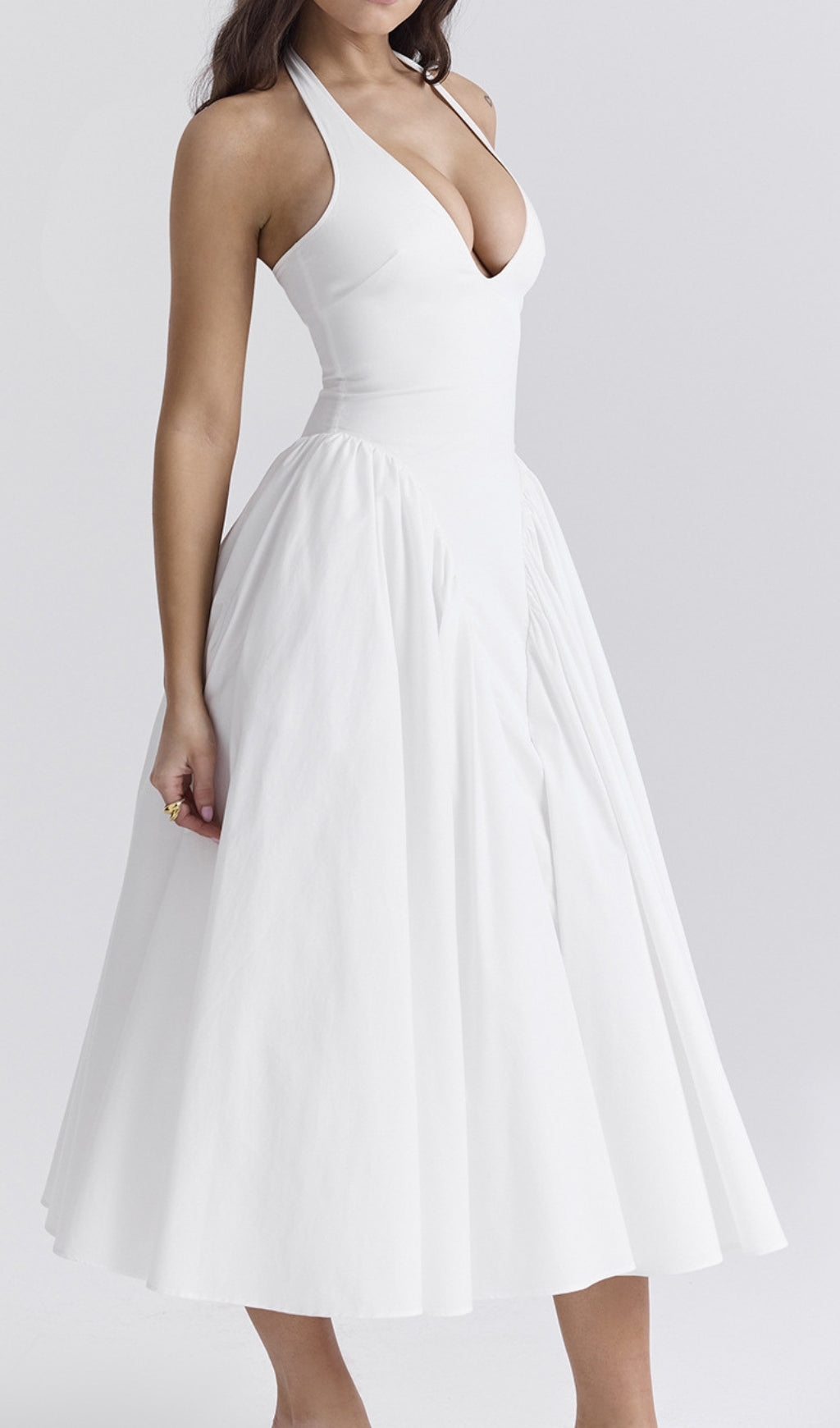 Dierdra White Halter Midi Dress Flowering Girl