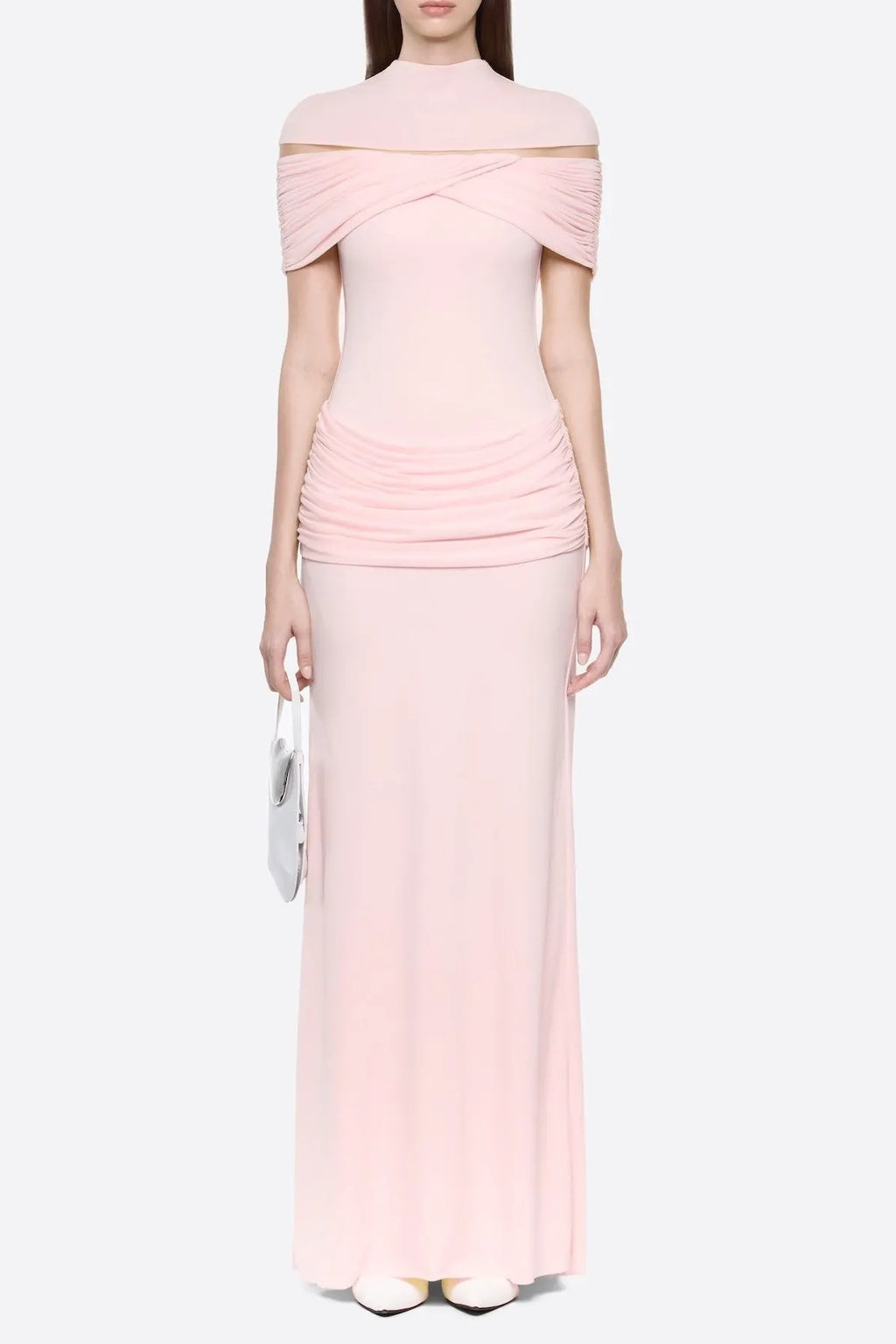 Megan Ruched Knit Patchwork Maxi Dress In Pink Flowering Girl