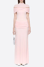 Megan Ruched Knit Patchwork Maxi Dress In Pink Flowering Girl