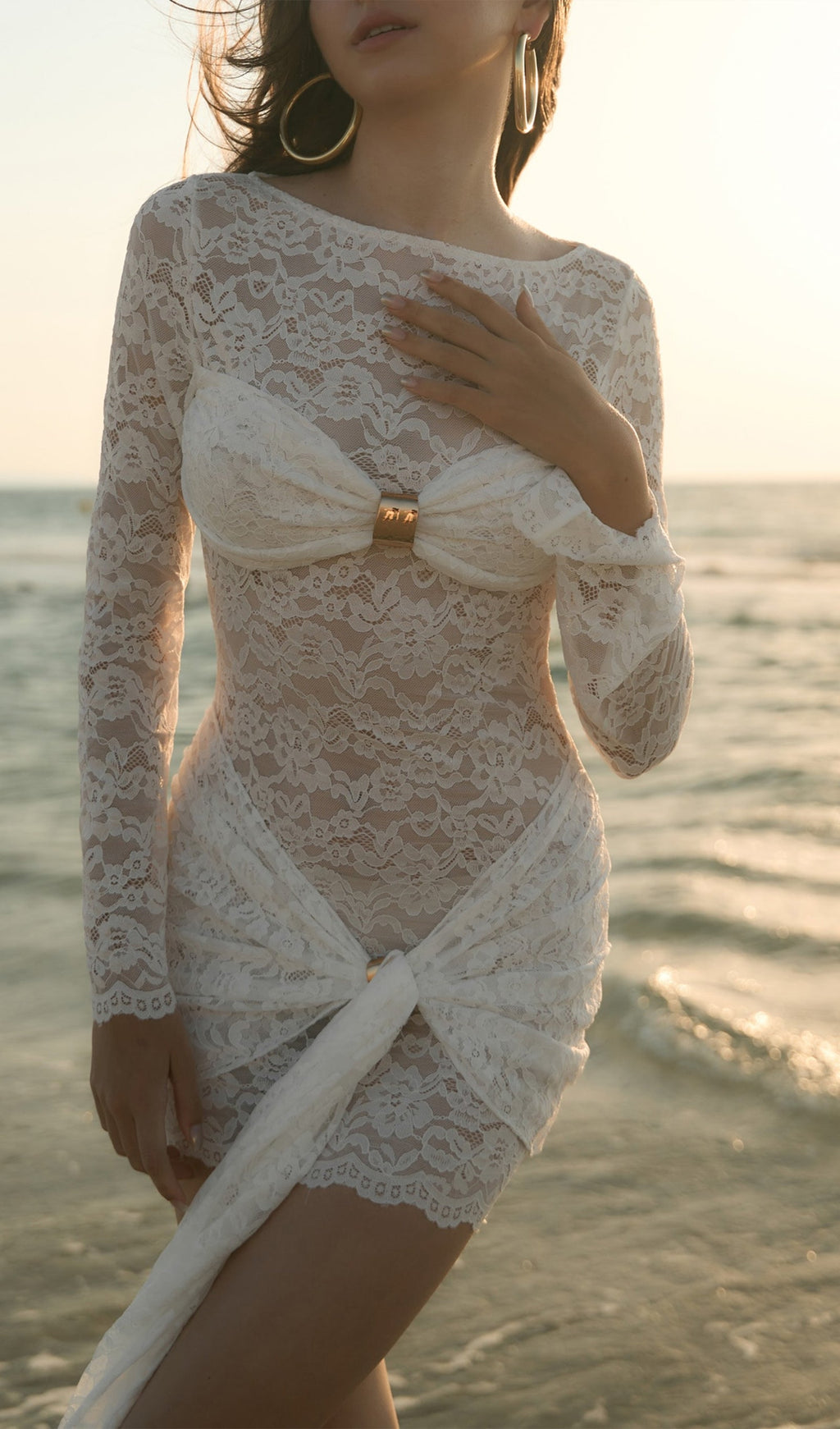 Lace Draped Neckline Mini Dress Flowering Girl