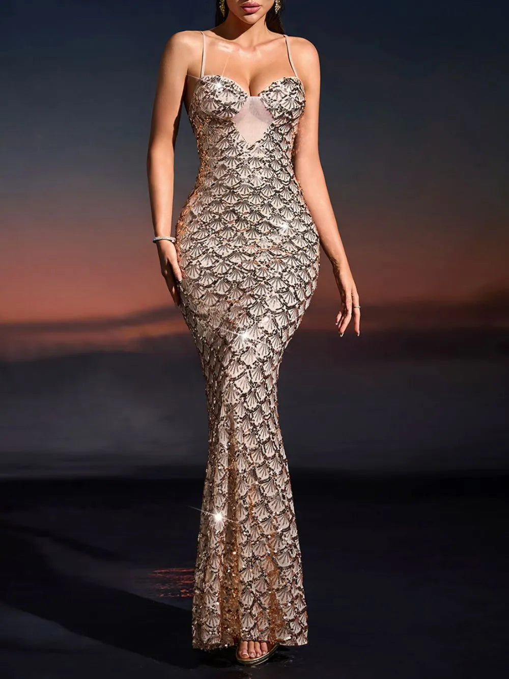 Moselle Spaghetti Sequin Maxi Dress Flowering Girl