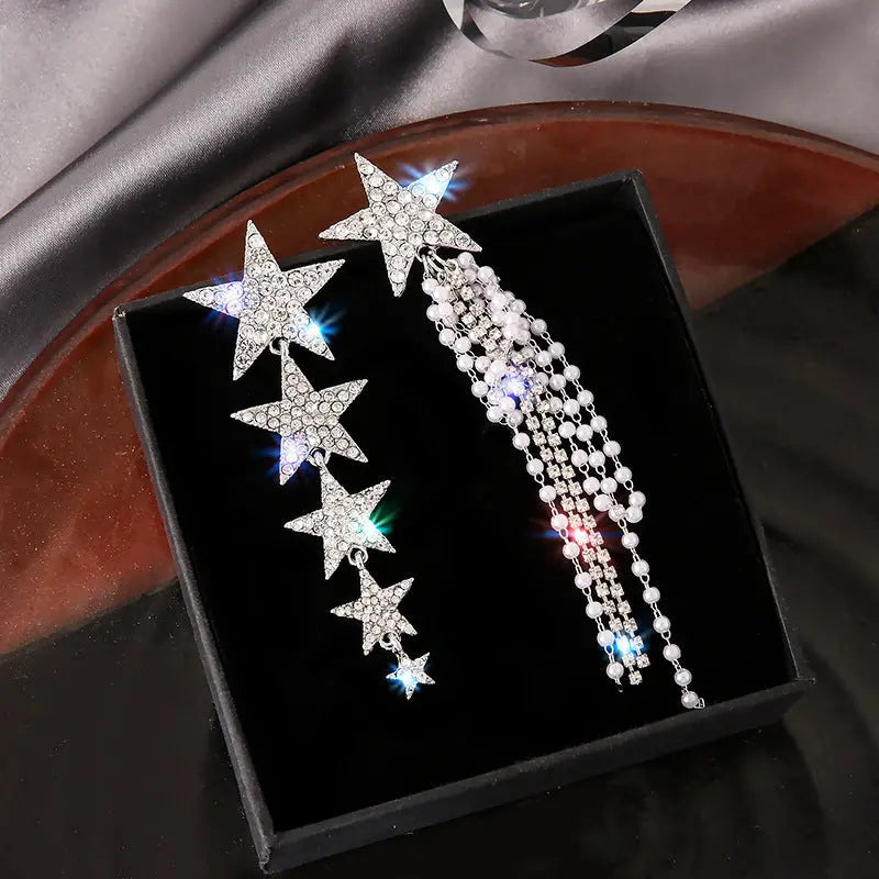 Asymmetrical Star Earrings Flowering Girl