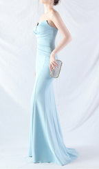 Chrina Blue Strapless Ruched Maxi Dress Flowering Girl