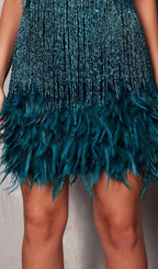 Emerald Tassel Feather Mini Dress Flowering Girl