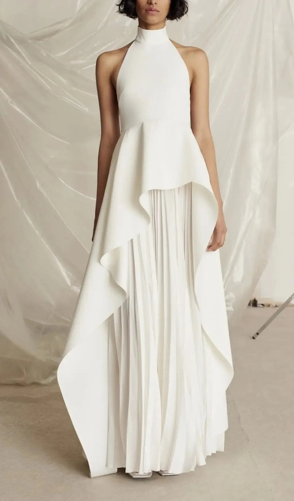 Bandage Halter Irregular Maxi Dress In White Flowering Girl