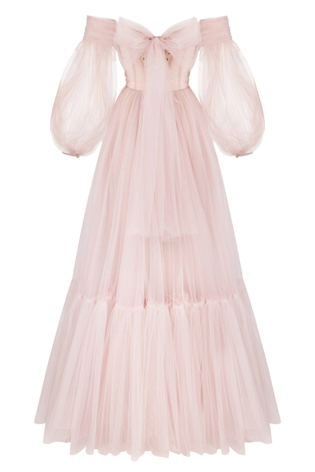 Misty Rose Sheer Sleeves Maxi Tulle Dress Flowering Girl