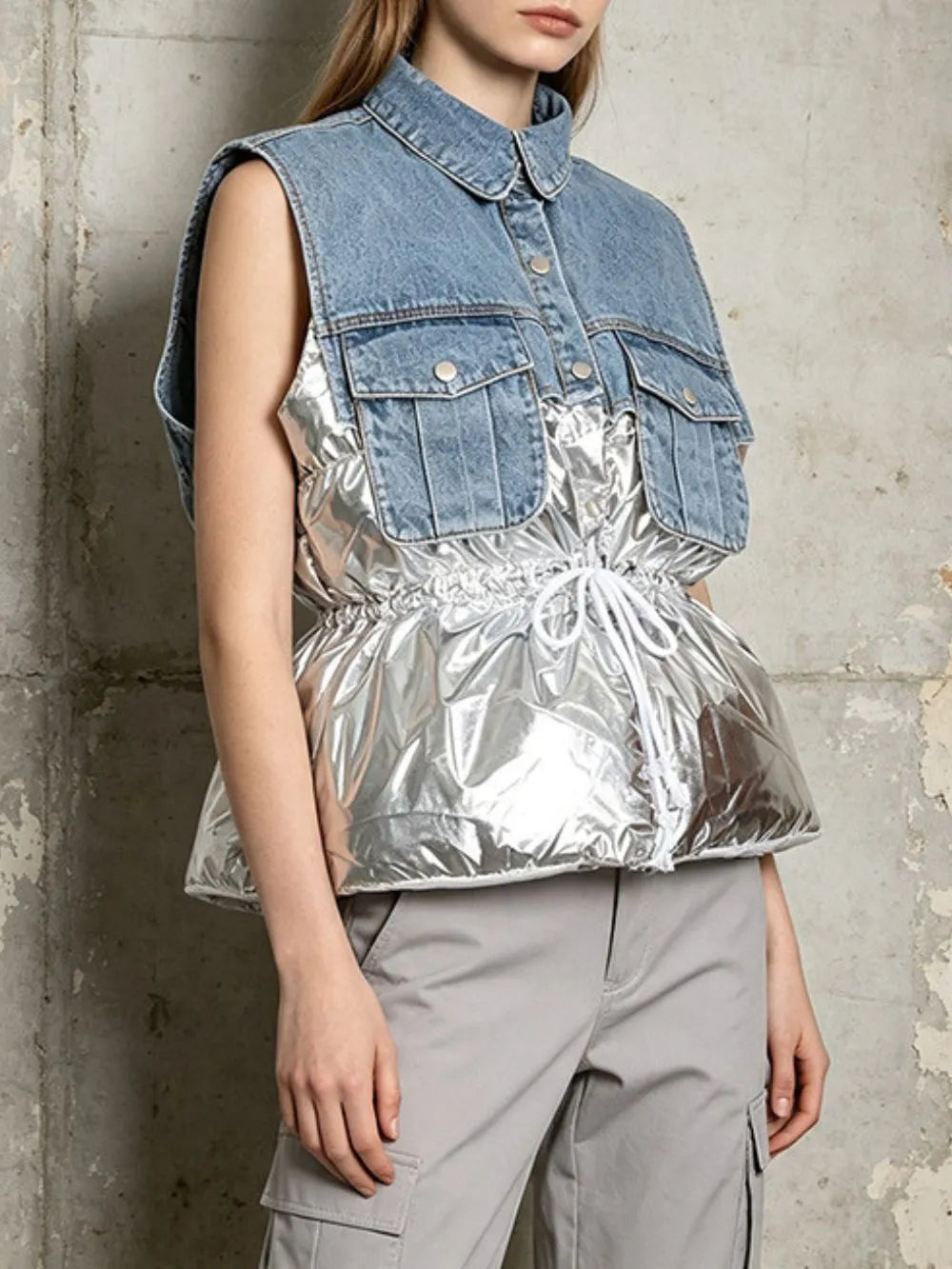 Mihaela Denim Patchwork Jacket Flowering Girl