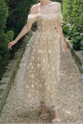 Sabrina Flower Embellished Strapless Maxi Dress In Beige Flowering Girl