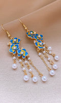 Dave Blue Flower Pearl Earrings Flowering Girl