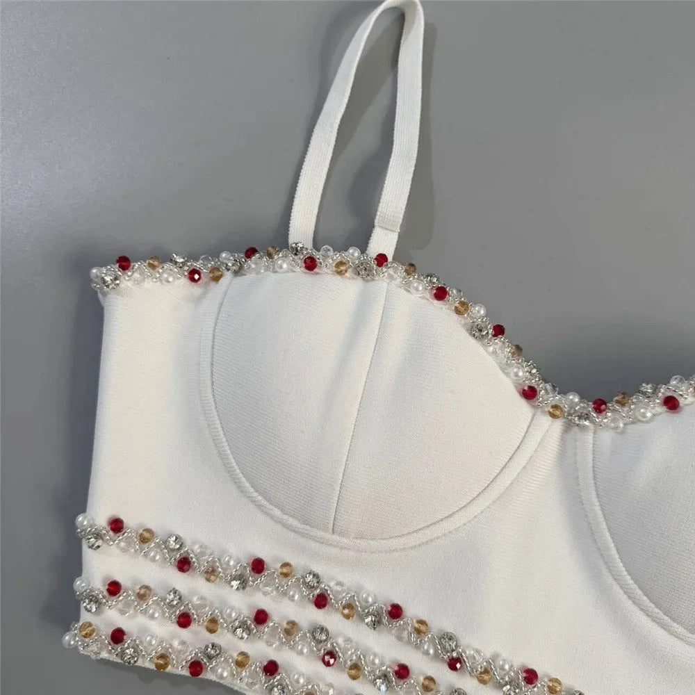 White Beaded Two-Piece Bodycon Set Flowering Girl