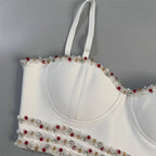 White Beaded Two-Piece Bodycon Set Flowering Girl